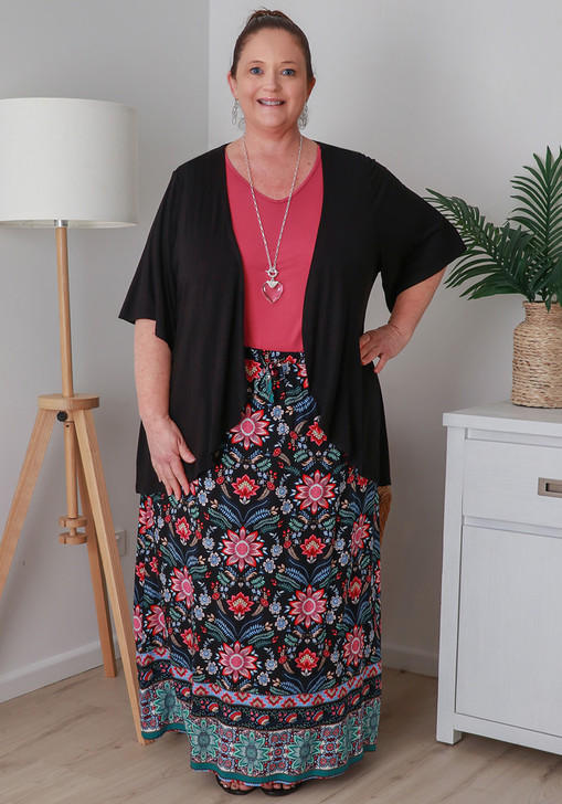 Plus Size Black Floral Skirt