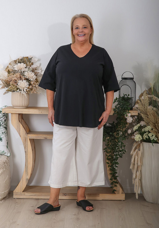 Black V Neck Short Sleeve Top