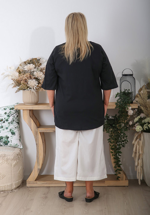 Black V Neck Short Sleeve Top