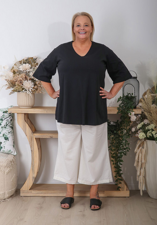 Black V Neck Short Sleeve Top