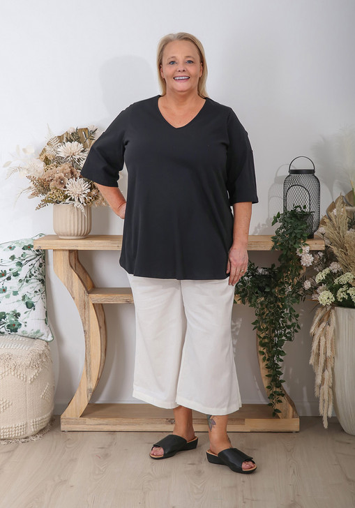Black V Neck Short Sleeve Top
