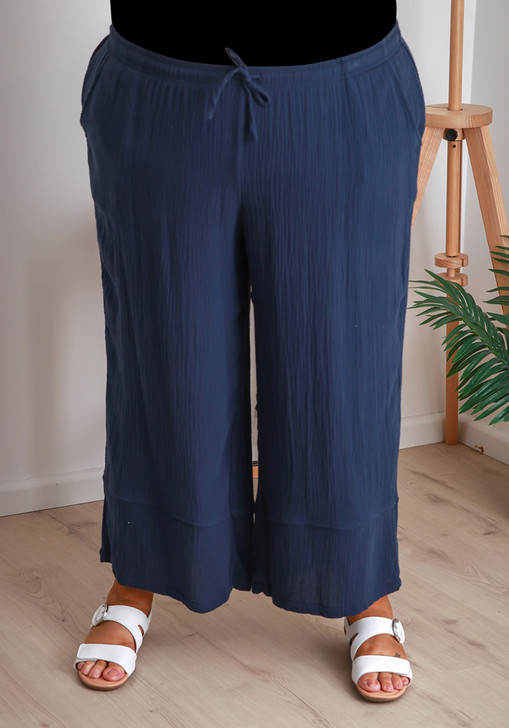 Plus Size Navy Textured Casual Pant