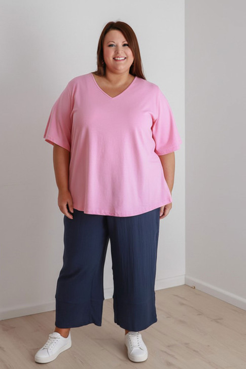 Plus Size Navy Textured Casual Pant