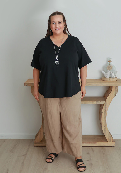 Plus Size Latte Textured Casual Pant