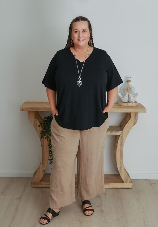 Plus Size Latte Textured Casual Pant