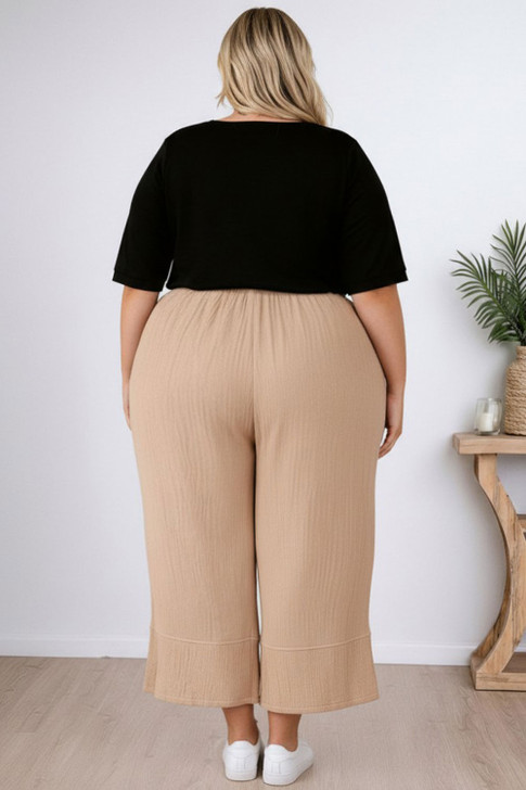 Plus Size Latte Textured Casual Pant
