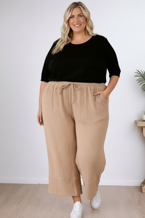 Plus Size Latte Textured Casual Pant