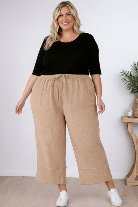 Plus Size Latte Textured Casual Pant