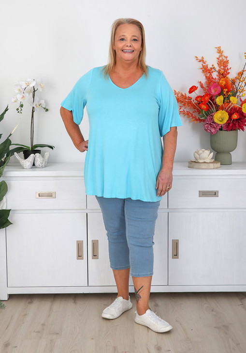 Aqua V Neck Soft Stretch Tee