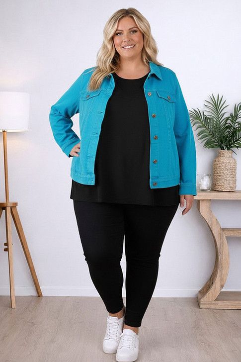Plus Size Blue Denim Jacket With Pockets