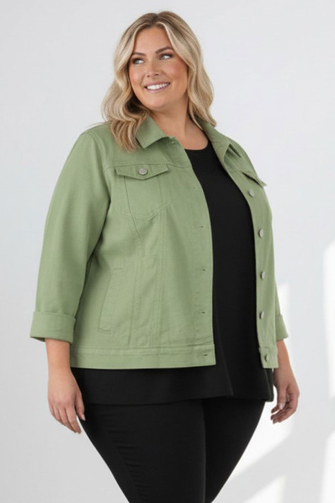 Sage Green Denim Jacket With Pockets