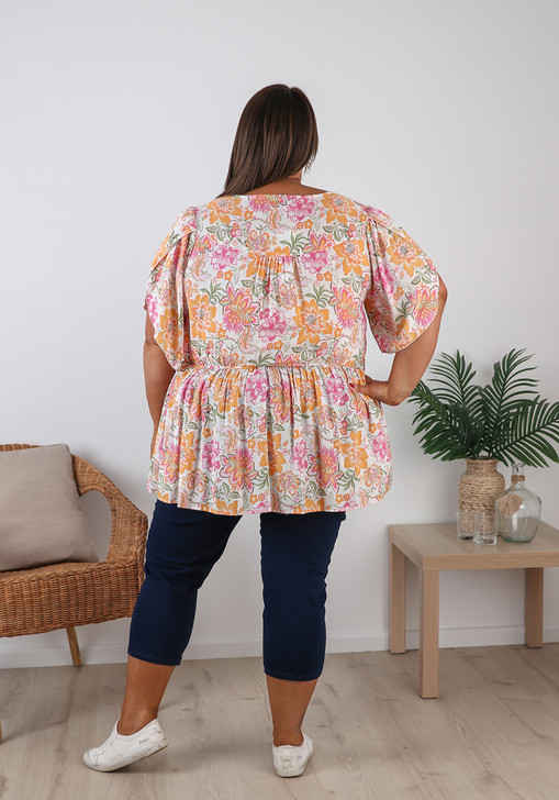 Plus Size Top Pink Orange Floral Curvaceous