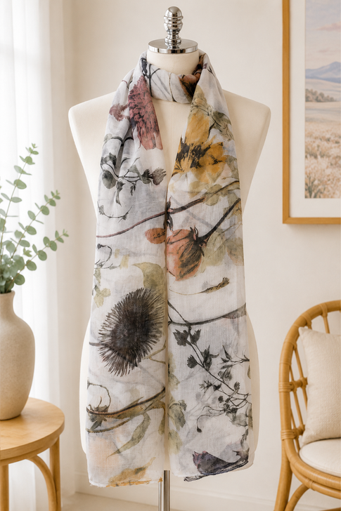 White Botanical Scarf