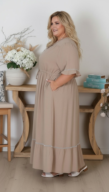 Plus Size Latte ladder lace Dress