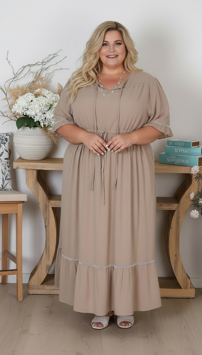 Plus Size Latte ladder lace Dress