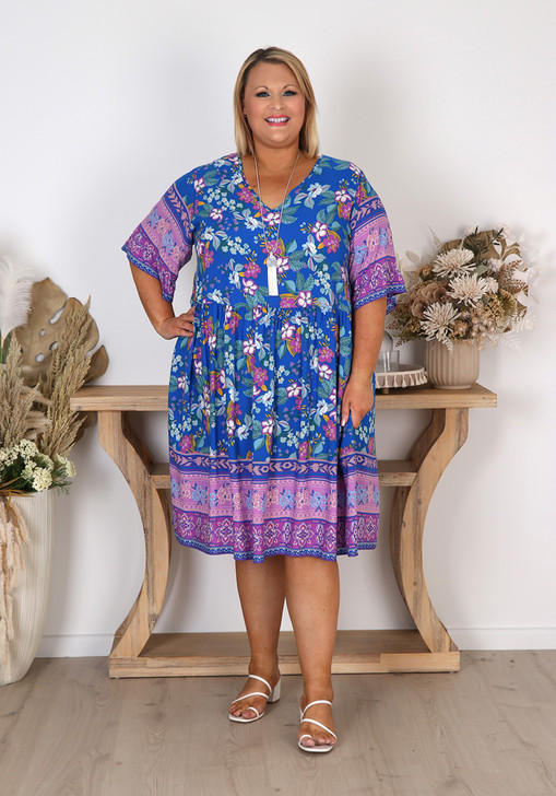 Plus Size Lilac and Blue Beauty Boho Dress
