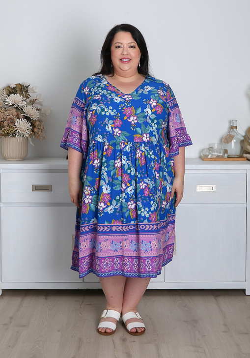 Plus Size Lilac and Blue Beauty Boho Dress