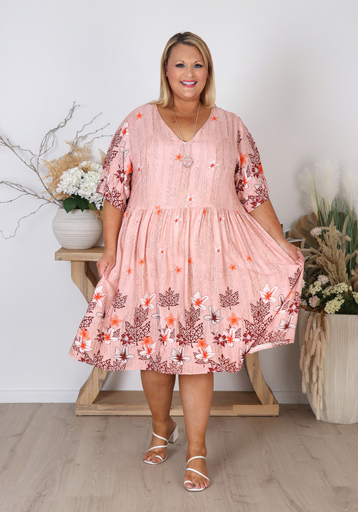 Plus Size Luscious Lilies on Pink Boho Dress