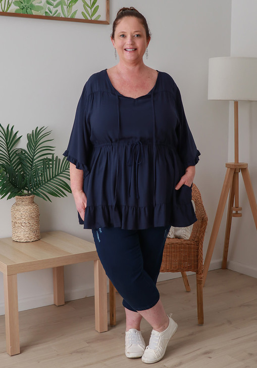 Plus Size Navy Elbow Sleeve Summer Top