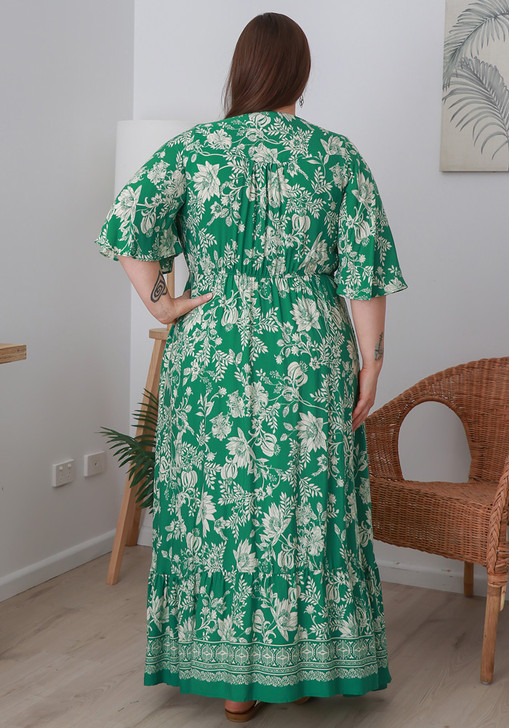 Plus Size Green And White Boho Maxi Dress