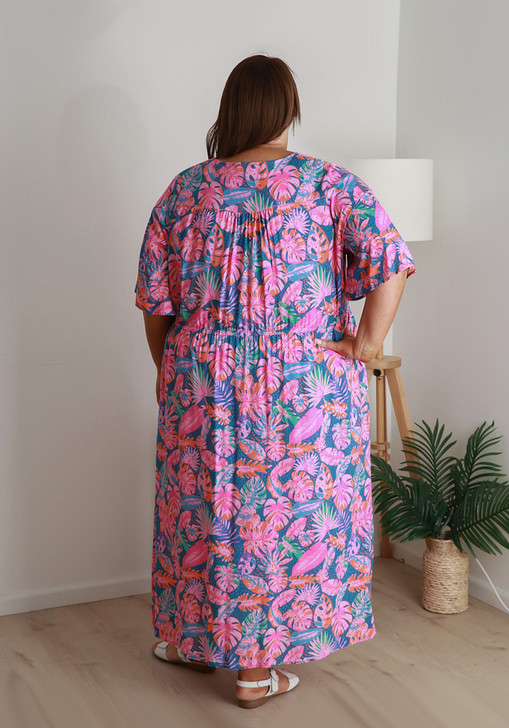 Plus Size Tropical Leaves Maxi Dress