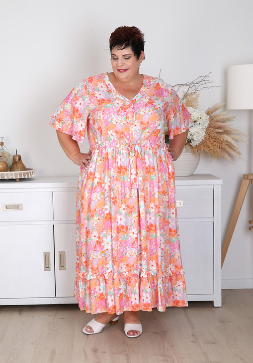 Plus Size Peachy Floral Maxi Dress