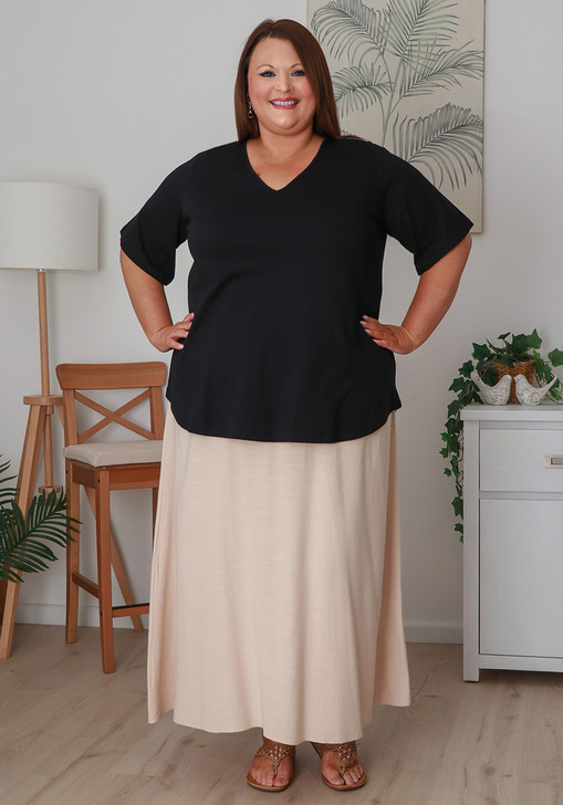 Plus Size Neutral Linen Blend Skirt