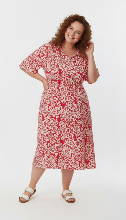 Plus Size Pink  Floral Tie Waist Dress