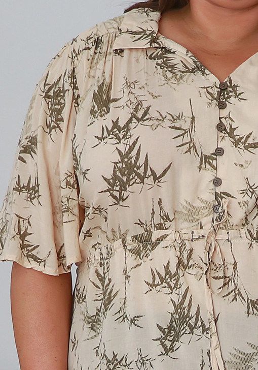 Plus Size Neutral Leaf Tie Waist Top