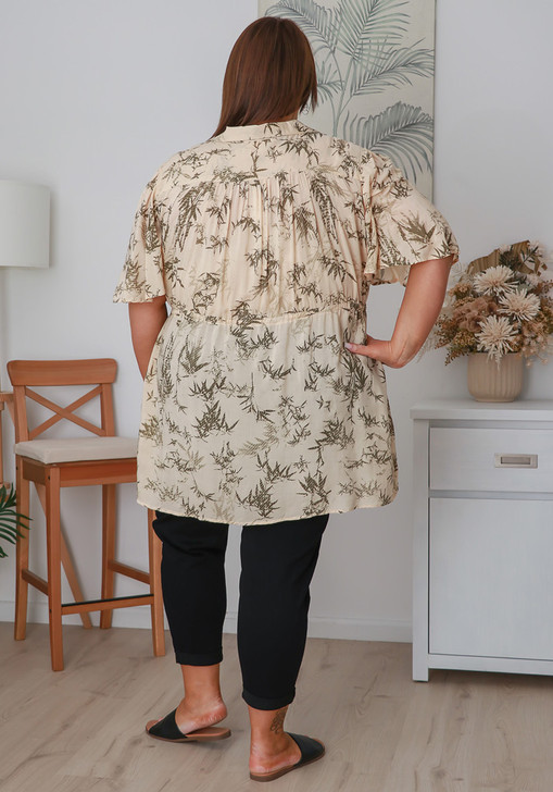 Plus Size Neutral Leaf Tie Waist Top