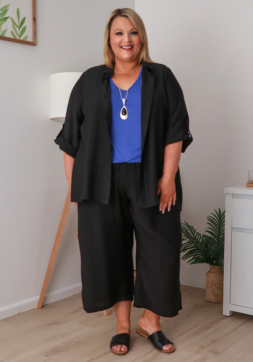 Plus Size Black Mid Length Dress Pant