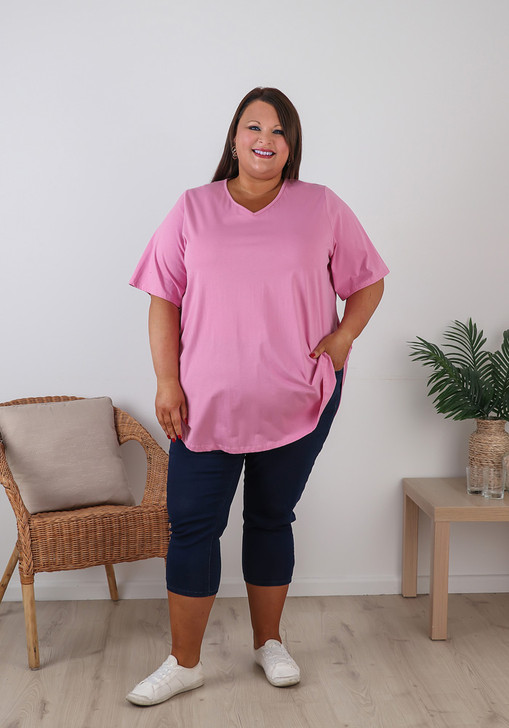 Plus Size V Neck Tee Pink
