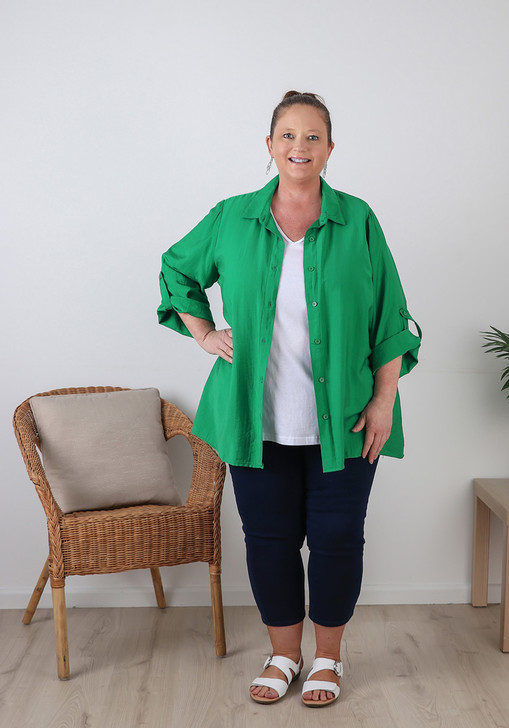 Plus Size Button Up Shirt in Green