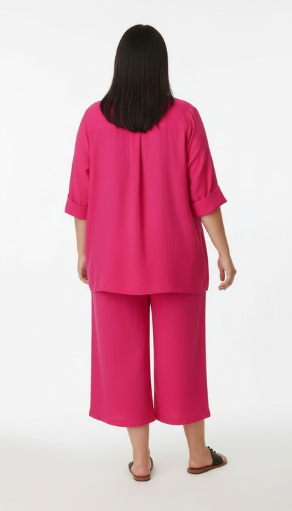 Plus Size Relaxed Fit Button Up Shirt in Magenta 
