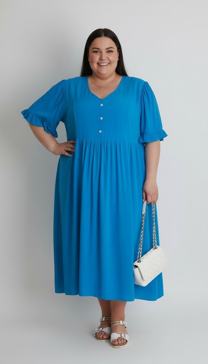 Plus Size Blue Short Sleeve Dress 