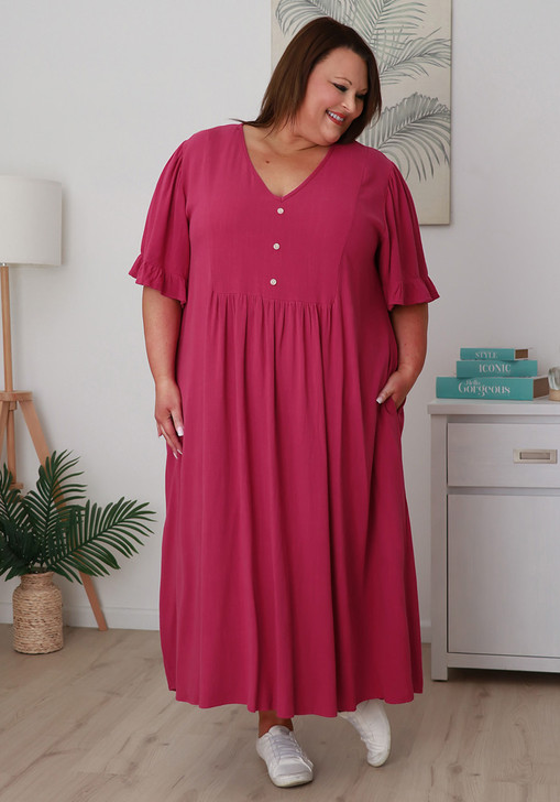 Plus Size Berry Short Sleeve Dress Sizes 18-32