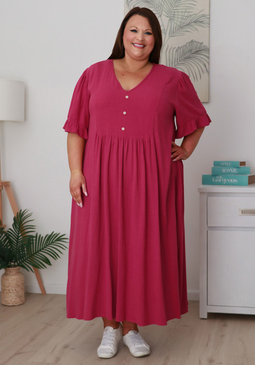 Plus Size Berry Short Sleeve Dress Sizes 18-32