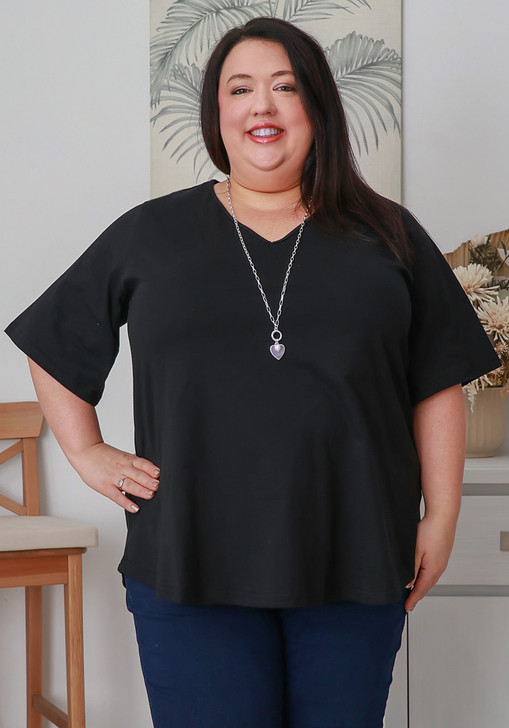 Plus Size Black Bamboo V Neck Tee