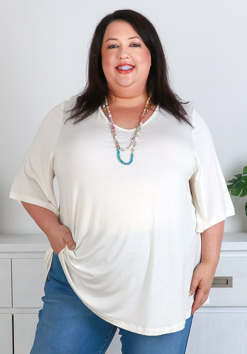 Plus Size Ivory Bamboo V Neck Tee