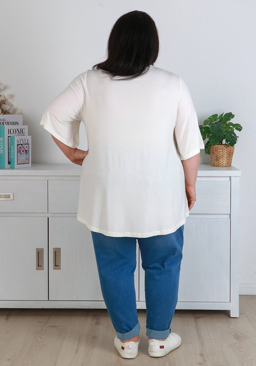 Plus Size Ivory Bamboo V Neck Tee