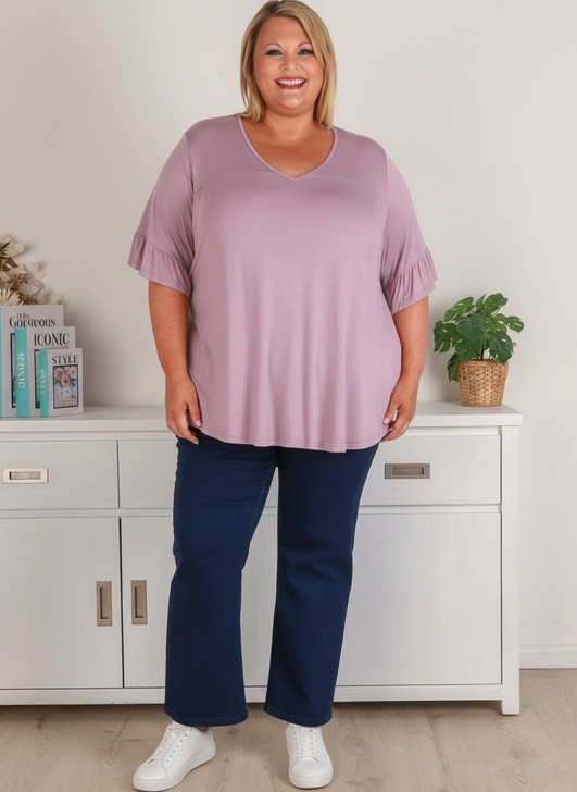 Lilac Bamboo Tee With Frill Sleeves