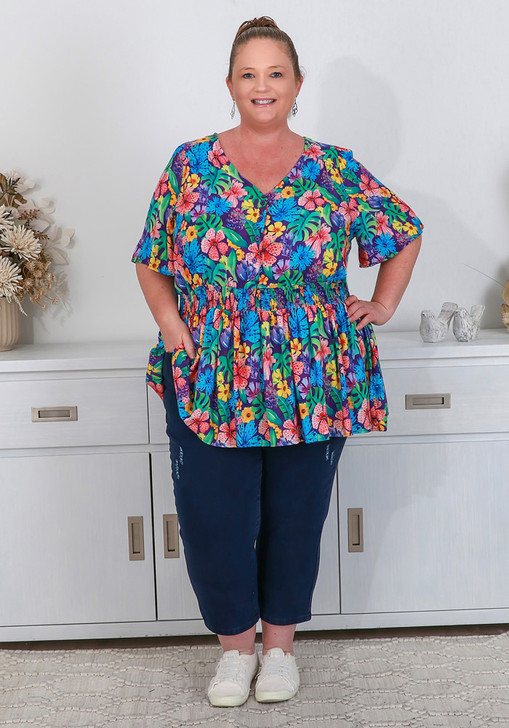 Indigo Frayed Denim Pull On Capri