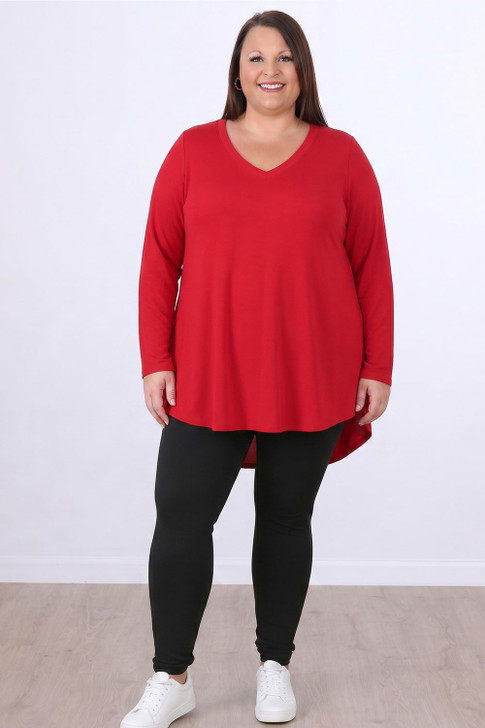 Plus Size Red Long Sleeve Swing Top