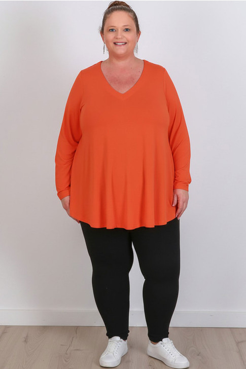 Plus Size Orange Long Sleeve Swing Top
