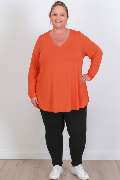 Plus Size Orange Long Sleeve Swing Top