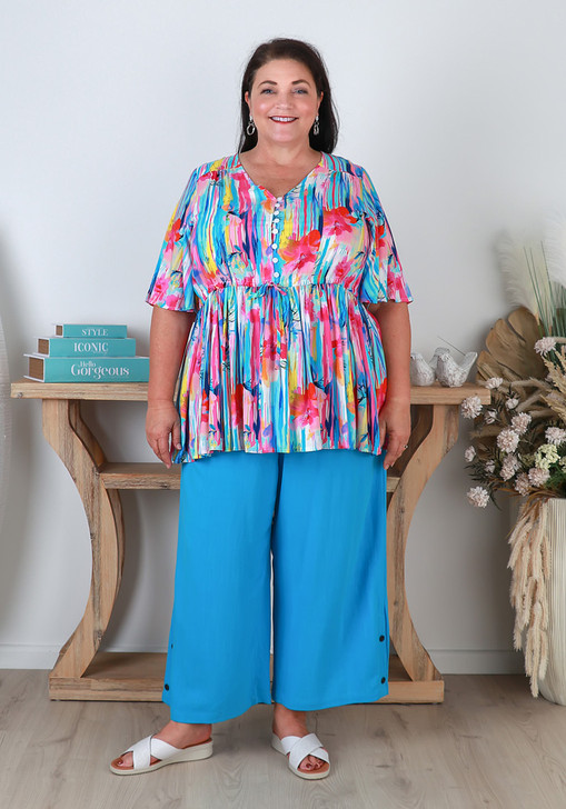 Azure Blue Summer Crop Pant