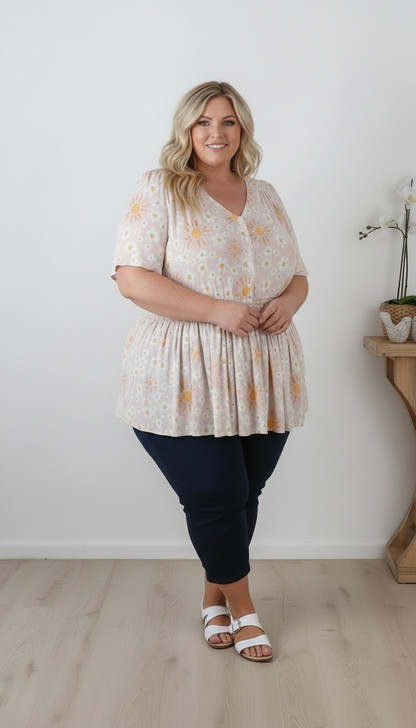 Flowers and Sunshine Short Sleeve Top 