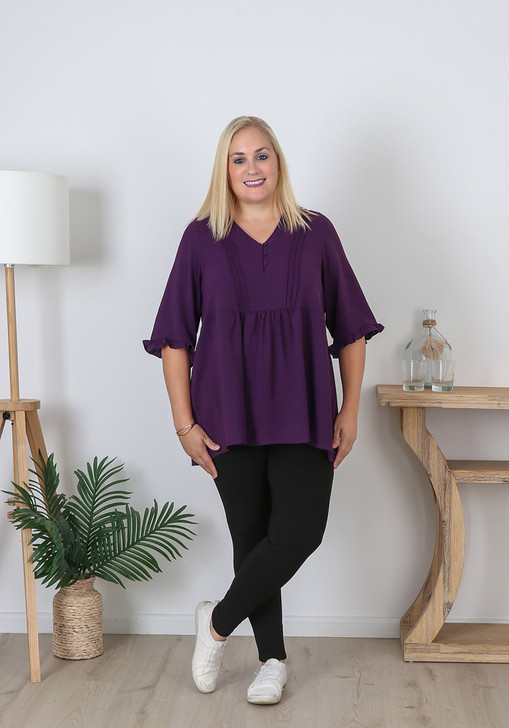 Plus Size Purple Elbow Sleeve Dressy Top