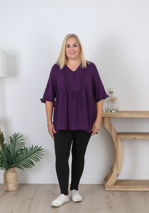 Plus Size Purple Elbow Sleeve Dressy Top