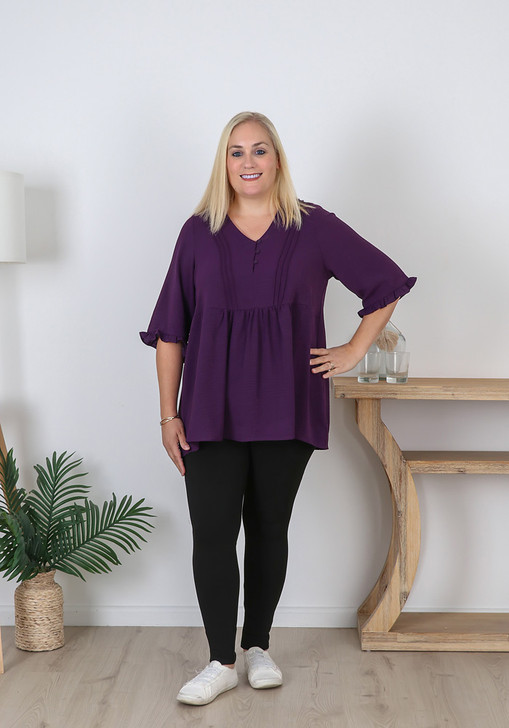 Plus Size Purple Elbow Sleeve Dressy Top